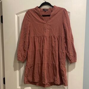 Terracotta Tiered Long Sleeve Dress